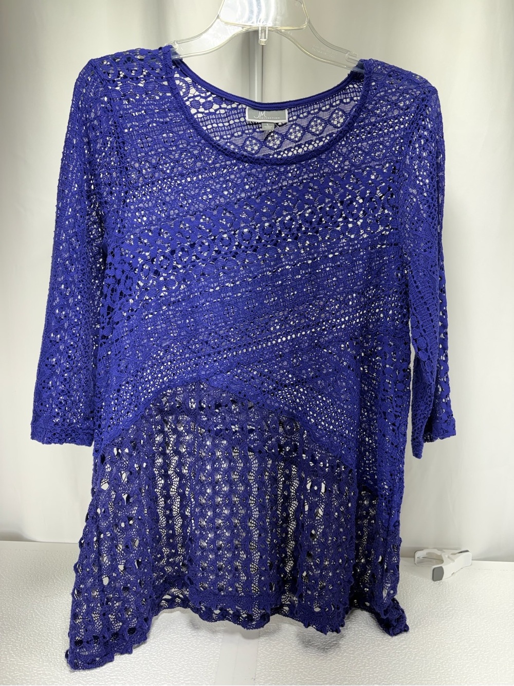 JM Collection Cobalt Blue Crochet Scoop Neck Tunic 4599